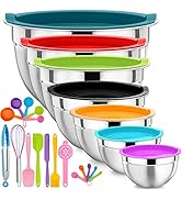 P&amp;P CHEF Mixing Bowls with Lids Set of 7, Stainless Steel Nesting Salad Bowls, Serving Bowl with ...