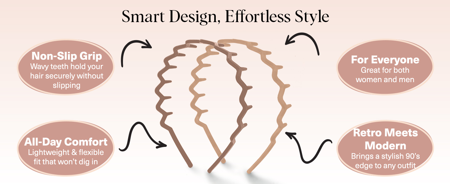 Zig Zag Headbands, Recycled Plastic Wavy Hair Band with Teeth, Headbands for Women and Men