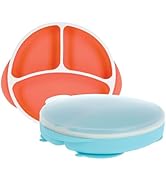 Nuby Silicone Round Suction Plate with Lid - Dishwasher-Safe Baby and Toddler Plate - 6+ Months -...