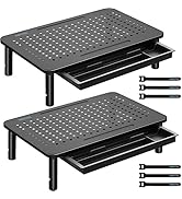 BONTEC 2 Pack Monitor Stand Riser with Drawer, 3 Height Adjustable PC Monitor Riser for Desk with...