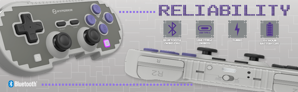 Gray and purple Hyperkin Bluetooth game controller with USB-C