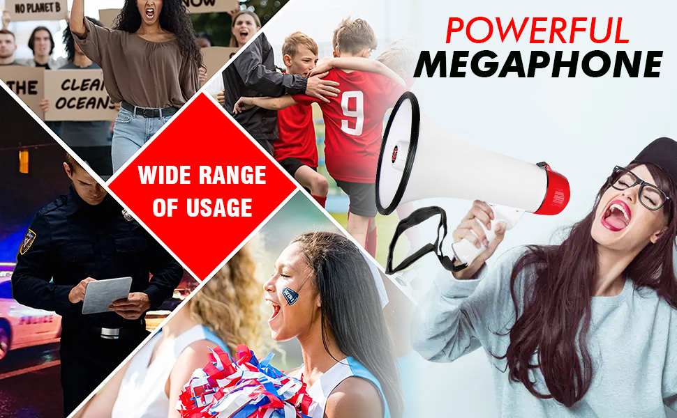 megaphones, bull horns, bull horn loud speaker, horn speaker, megaphone with mic, megaphone speaker