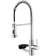 OWOFAN Kitchen Faucet with Cup Washer Pull Down Sprayer Stainless Steel Kitchen Sink Faucet with ...