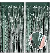 Dark Green Party Birthday Decorations Door Streamers Fringe Tinsel Foil Curtain, 2 Pack 3.3x8.2ft...