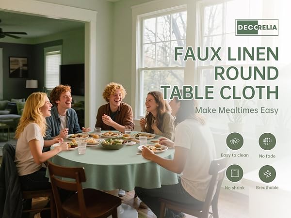 Sage Gren Round faux linen table cloth cover 60 70 inch for dinning Wedding Buffet Parties Camping