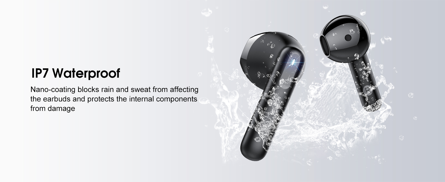 Series of black waterproof device illustrations demonstrating product durability and water resistance features.