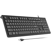Wired Keyboard, Ultra-Thin USB Wired Computer Keyboard, Low-Profile Keys, Spill-Resistant, Multim...