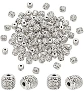 PH PandaHall 100pcs 6mm Barrel Spacers Beads Antique Silver Spacers Tibetan Alloy Loose Beads Tub...