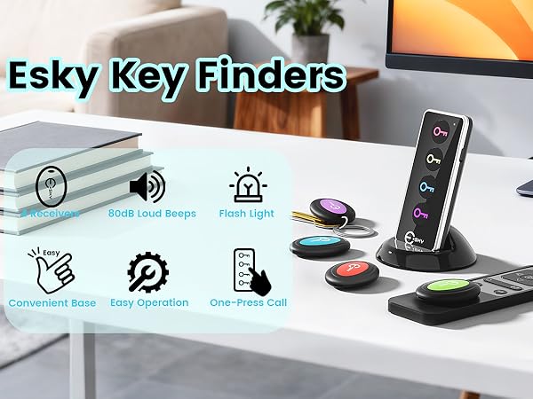 sky Key Finder Locator with Sound 85dB Item Trackers 131ft Range Beeper Tags Wireless Key Finders