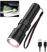 Rechargeable Tactical Flashlight High Lumens, LED 4500LM Super Bright Flashlight, Zoomable Waterp...