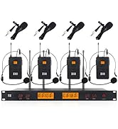 XTUGA A400 4-Channel UHF Wireless Microphone System, 200FT Range, Fixed Frequency, 4 Bodypacks, 4...