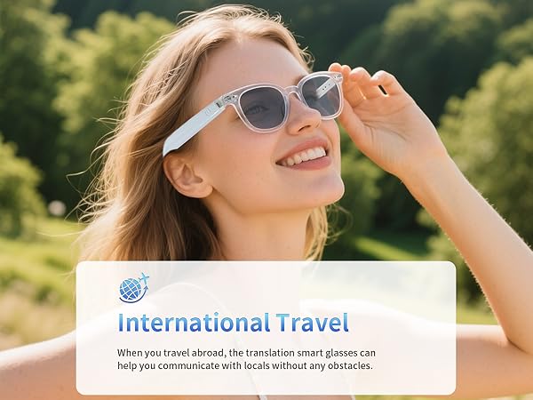 smart translation glasses with AI, bluetooth blue light glasses perfect for international travel