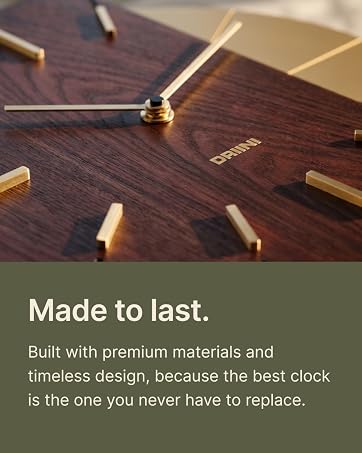 Walnut clock close-up. Made to last: premium materials and timeless design