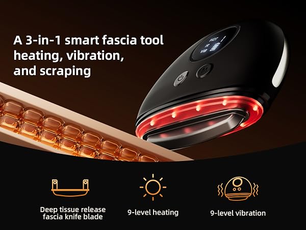 This is an electric fascia scraper featuring heating and vibration functions.