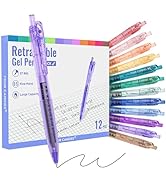 Four Candies 12Pack 0.5mm Black Ink Quick Dry Retractable Gel Pen Set, Cute Transparent Pastel Fi...