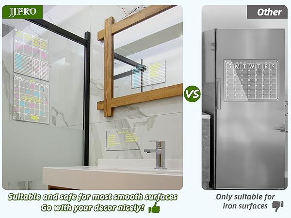 It can stick to any smooth surfaces such as glass, cabinet, ceramics wall or anywhere is easy to see