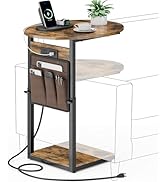 Vagusicc C Shaped End Table with Charging Station, Adjustable Height Side Table for Couch, 32