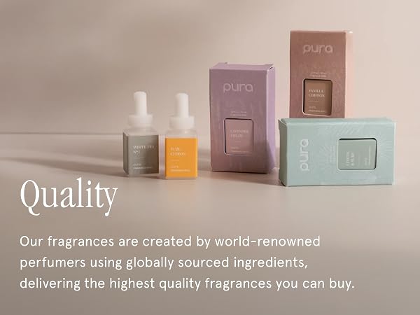 Pura Fragrances on a tabletop 