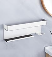 White wall-mounted bathroom paper holder or shelf with minimalist rectangular design showing clean, modern lines.