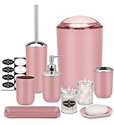 Pink Bathroom Set,9 Piece Bathroom Accessories Set,Tray,Soap Dispenser,Toothbrush Holder,Toothbru...
