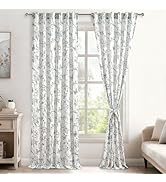 DWCN Floral Linen Sheer Curtains, Rod Pocket &amp; Back Tab Linen Blend Curtain for Bedroom Living Ro...
