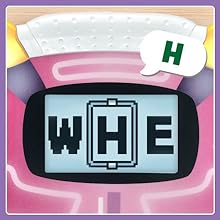 Close up of screen which displays letters W H E. Letter H is selected. Toy laptop says H.