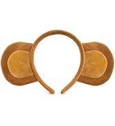 Tedercle Brown Monkey Ears Headband, Plush Jungle Animal Costume Hairband for Halloween, Zoo Them...