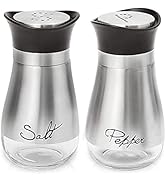 Salt and Pepper Shakers, Stainless Steel and Glass Bottle, Set of 2
