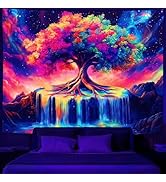 Simpkeely Tree of Life Blacklight Tapestry UV Reactive Colorful Waterfall Tapestry Galaxy Space S...