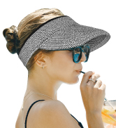 Women Straw Visor Hat, Wide Brim Beach Pool Sun Visor, Foldable Roll Up Hat