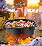 5QT Cast Iron Dutch Oven, HaSteeL Pre Seasoned Camping Pot &amp; Lid Lifter, Large Heavy Duty Deep Po...