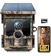 CEYOMUR 4K 30fps Solar Trail Camera, 68MP WiFi Trail Cam with 5200mAh Battery and 32GB TF Card, G...
