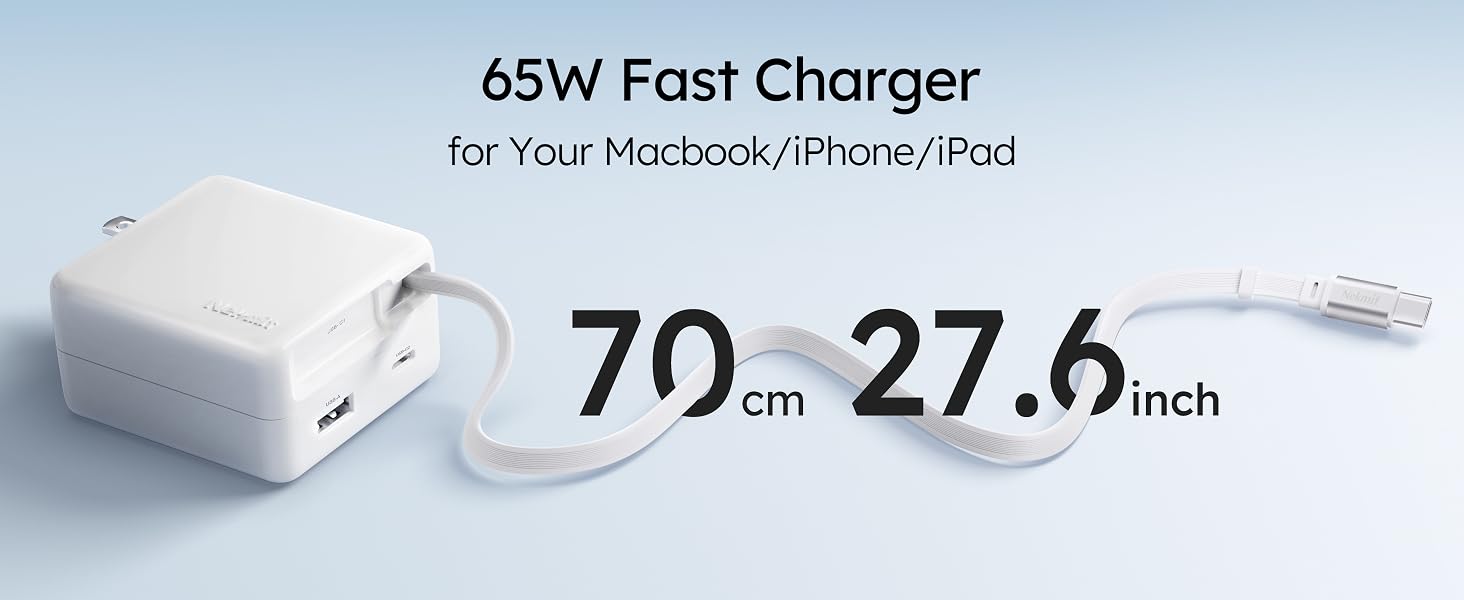 65W Retractable USB C Charger Block