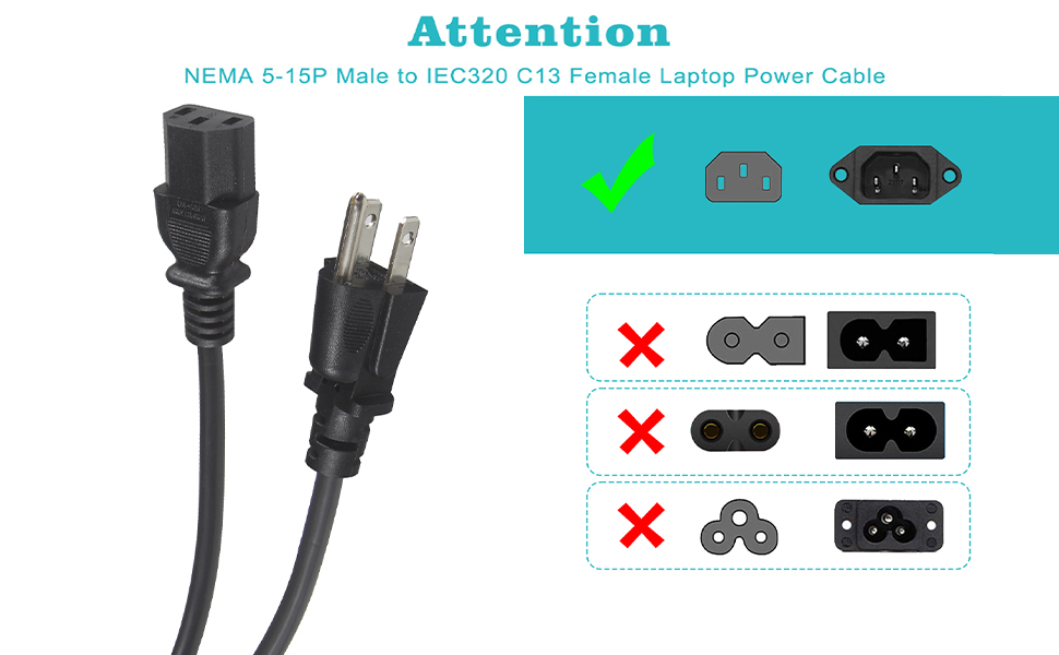 Universal Replacement Black PC Power Supply Cable,Printer 3Prong AC Power Cord