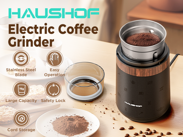 HAUSHOF Black Electric Coffee Blade Grinder (UL Plug)