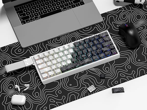 womier PBT keycap,White/Black Topographic keycaps 60 75 Percent,Shine Through keycaps,Side Print