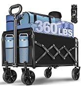 Wagons Carts Foldable, 360 Lbs with Adjustable Handle, Black Lightweight Portable, Collapsible Wa...