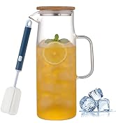 Glass Pitcher with Lid and Handle, 50 oz/1500ml Water Carafe with Handle, Water Pitcher for Hot/C...