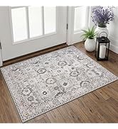 Lansny Small Vintage Area Rug 2x3, Washable Entryway Rug Printed Faux Wool Floral Indoor Door Mat...
