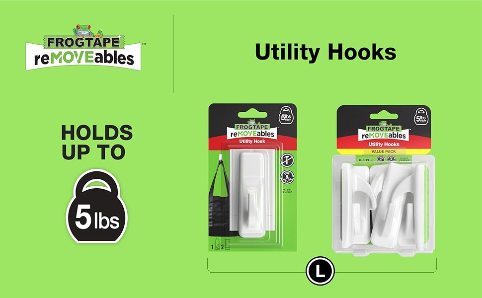 frogtape removeables utility hooks: large size holds up to five pounds. value pack