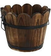 MY MIRONEY Plant Pots, Vintage Wooden Barrel Planter - Solid Rustic Garden Flower Pot with Metal ...