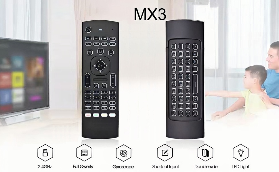 7 Color Backlit LED MX3 Pro Mini Keyboard Fly Remote Mouse,