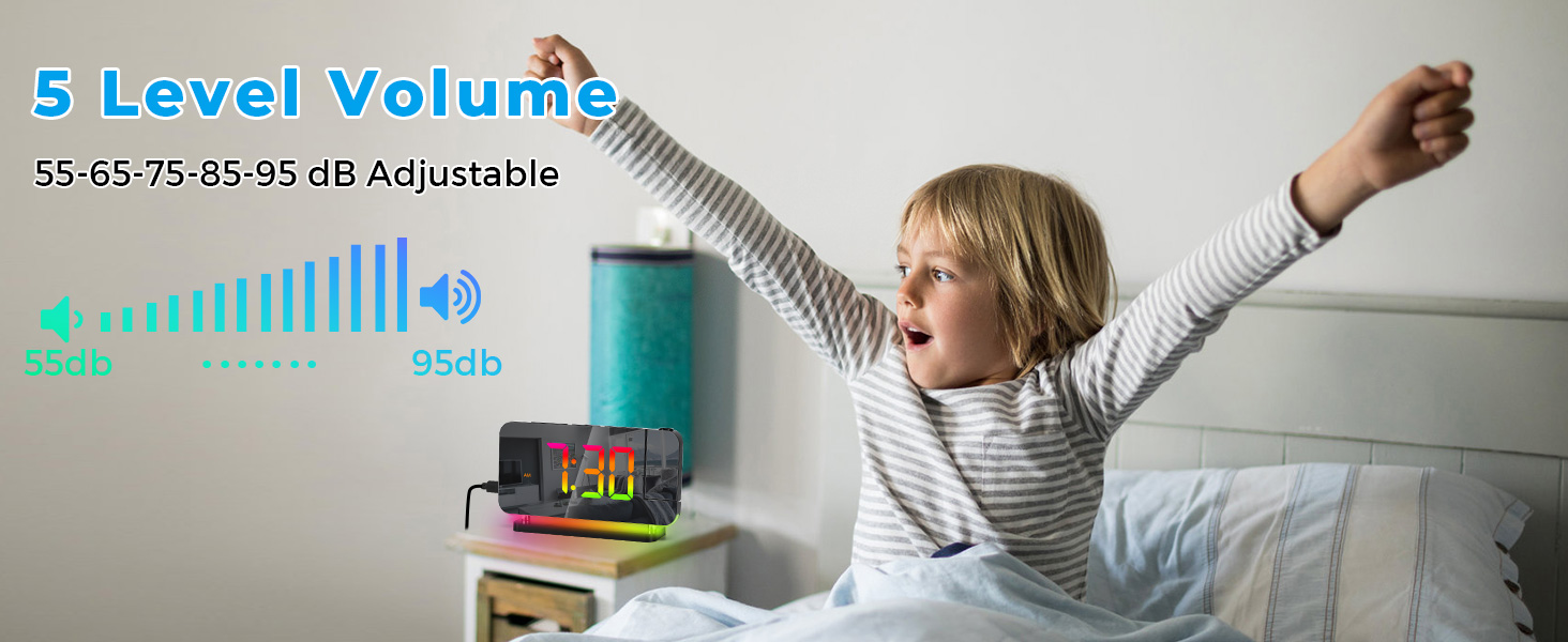 projection led mirror digital alarm clock with rgb night light