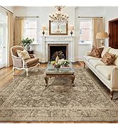 WondRg 8x10 Washable Brown Vintage Area Rug for Living Room Bedroom Large Distressed Rustic Low P...
