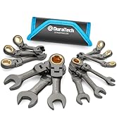 DURATECH 12-Piece Anti-Slip Flex-Head Ratcheting Wrench Set, Stubby Combination Wrench Set, Metri...