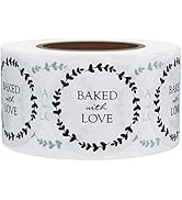 Hybsk Baked with Love Stickers with Wreath Around 1.5 Inch Round Total 500 Adhesive Labels Per Ro...