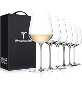LUNA &amp; MANTHA Wine Glasses Set of 6, Crystal White Wine Glasses with Long Stem, Hand Blown 14oz, ...