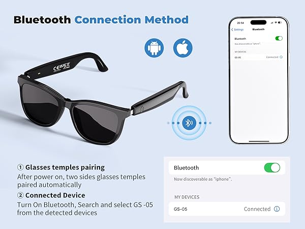 Smart glasses that connect Bluetooth for calls or music playback