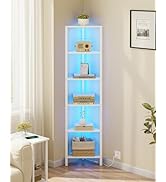 TUTOTAK 6-Tier Corner Bookshelf with LED Light,Corner Shelf for Small Space, Narrow Display Corne...