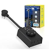 Minoston Outdoor Timer Plug for Lights with Photocell Light Sensor, Dusk to Dawn Plug in Timer, 2...